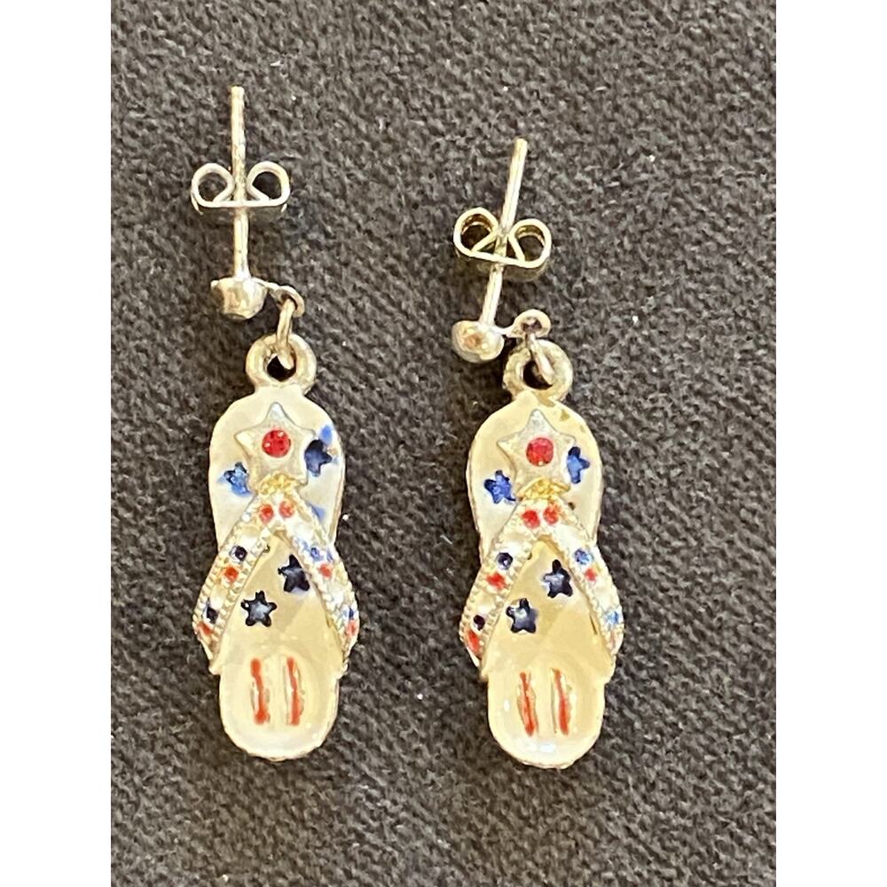 Vintage July 4th 1‎ inch Dangle Earrings USA Flip Flop Stars Patriotic Freedom